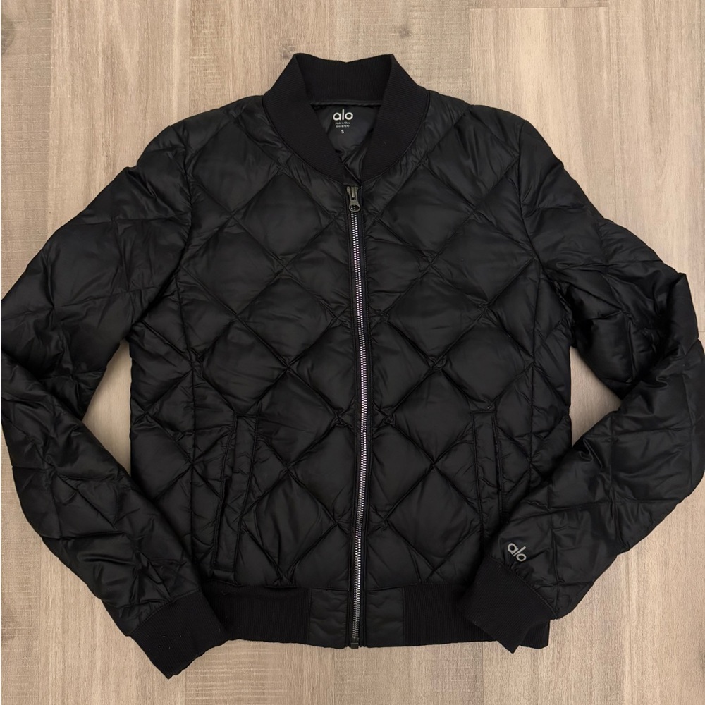 Alo Black Quilted Bomber Jacket